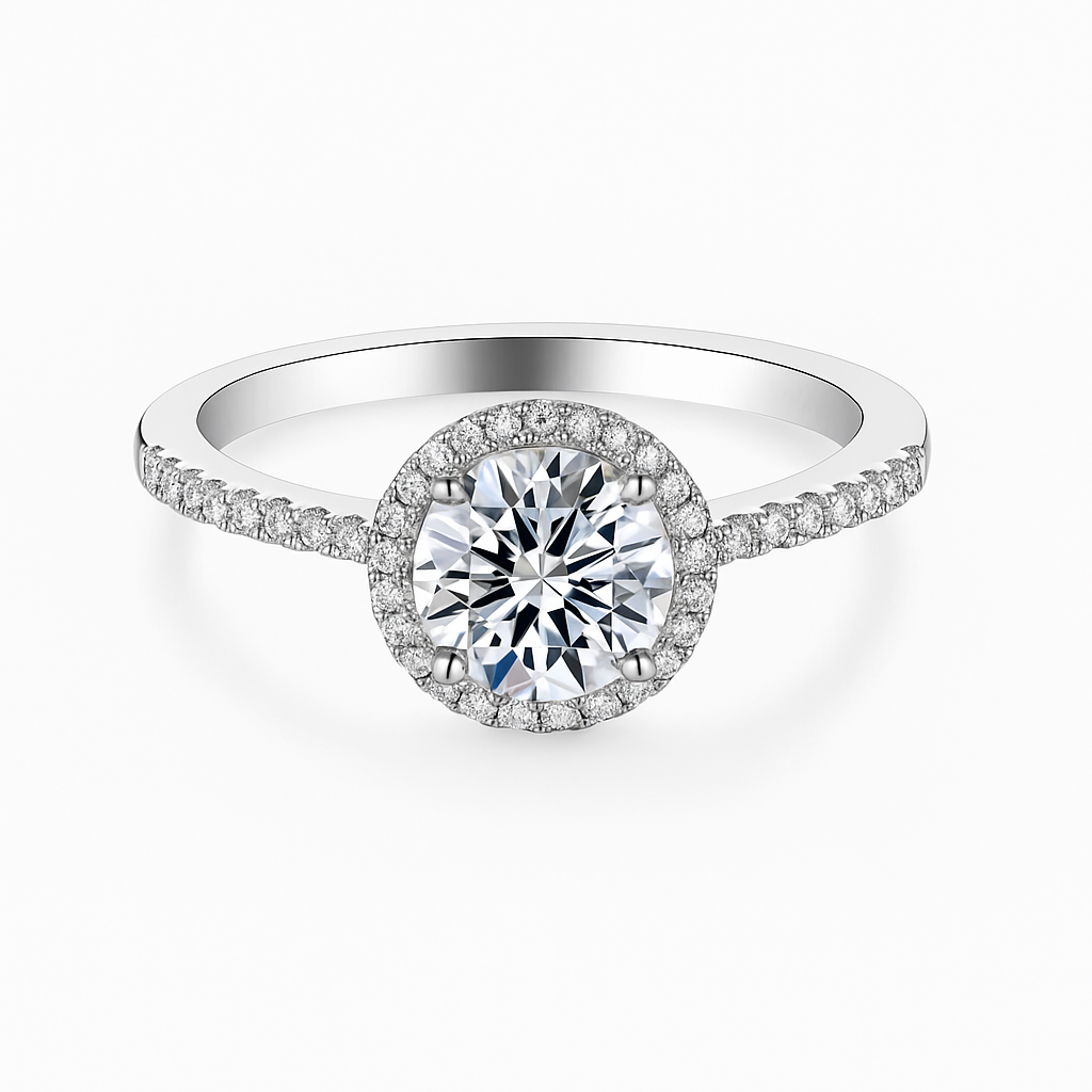 18K White Gold Round Diamond Proposal Wedding Ring